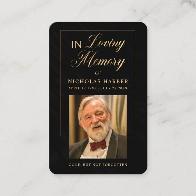 Elegant Guld fotosympati för begravningskort för b Visitkort (Framsida)