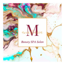 Elegant Guld Fox Marble Monogram Beauty Salon