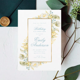 Elegant Guld Framed Wildblomme Födelsedagsfest Inbjudningar