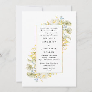 Elegant Guld Framed WildblommeEdging Bröllop Inbjudningar