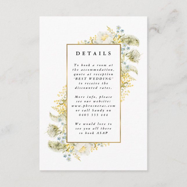Elegant Guld Framed WildblommeEdging Bröllop Tilläggskort (Framsida)