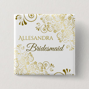 Elegant Guld Frills Bridesmaid Bröllop Namn bricka Knapp