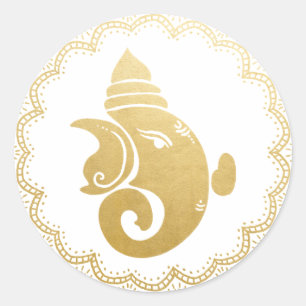 Elegant Guld Ganapati Indisk Hindu Gud Klassisk Runt Klistermärke
