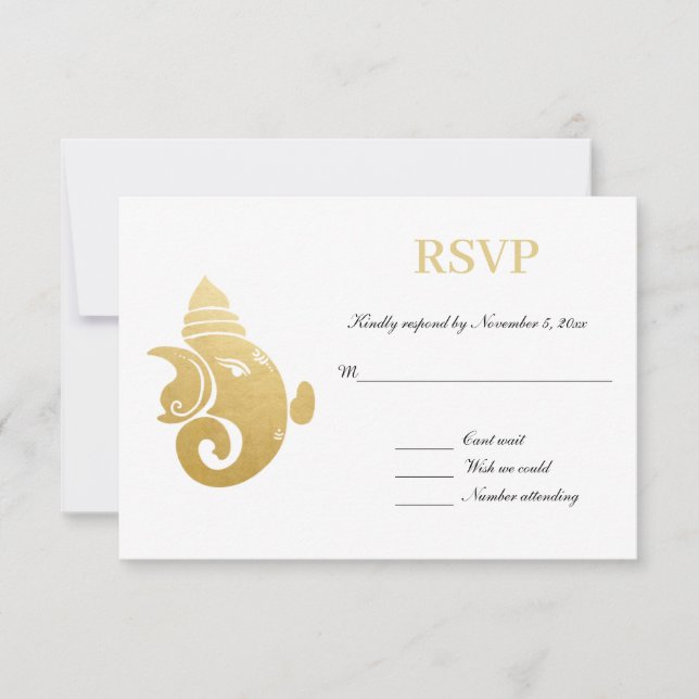 Elegant Guld Ganapati | Indiskt Bröllop RSVP Inbjudningar (Framsida)