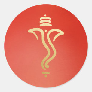 Elegant Guld Ganesh/ Indisk Gud Röd Runt Klistermärke