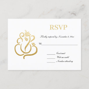 Elegant Guld Ganesh Indiskt Bröllop RSVP Inbjudningar