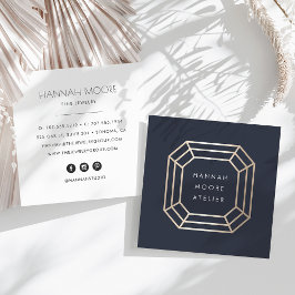Elegant Guld Gemstone Logotyp | Smyckesdesign Fyrkantigt Visitkort