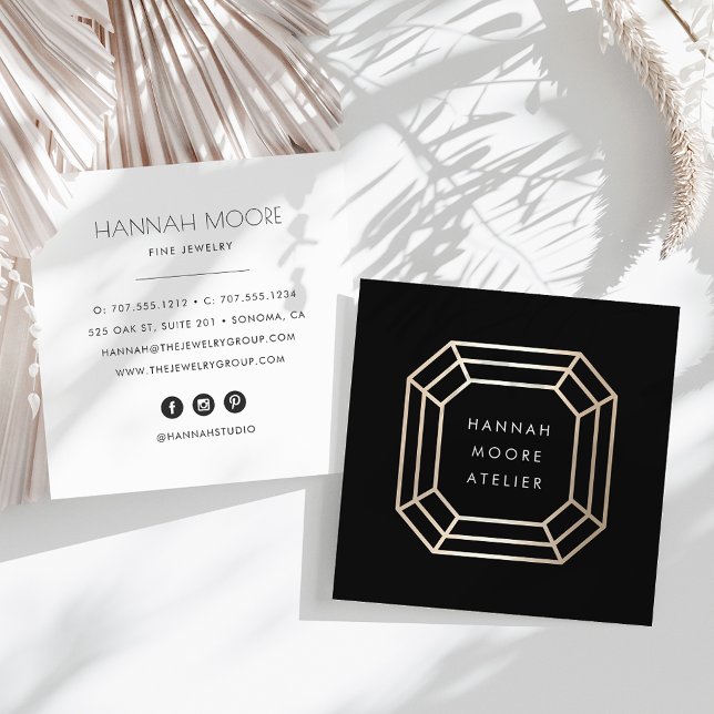 Elegant Guld Gemstone Logotyp | Smyckesdesign Fyrkantigt Visitkort (Skapare uppladdad)