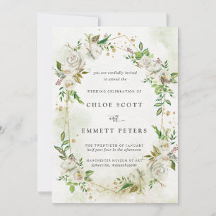 Elegant Guld Geometric Blommigt Greenery Bröllop Inbjudningar