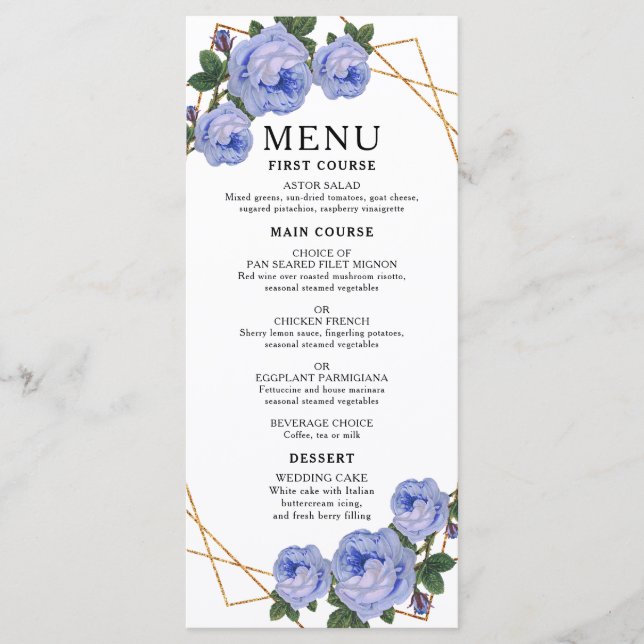Elegant Guld Geometric Blue Blommigt Boho Bröllop Meny (Framsida)