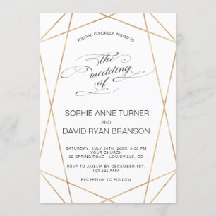 Elegant Guld Geometric Calligraphy Bröllop Inbjudningar