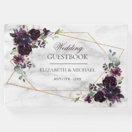 Elegant Guld Geometric Plum Lila Marble Bröllop Gästböcker
