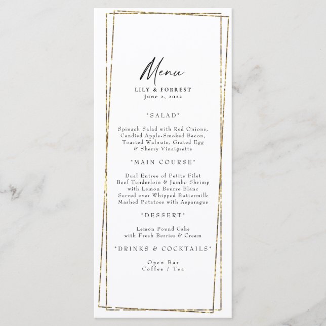 Elegant Guld Geometric Ram Menu & Toast Meny (Framsida)