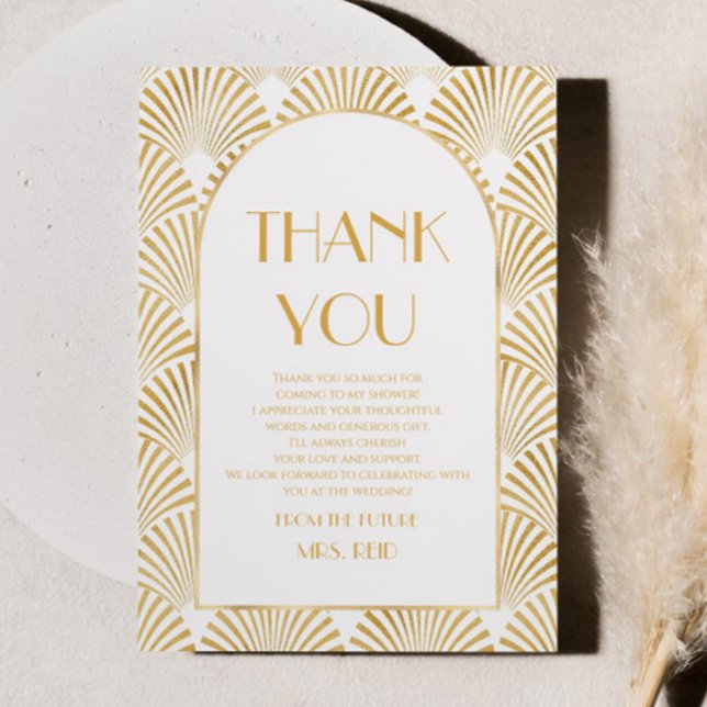 Elegant guld geometrisk Art Deco bröllopsfest Tack Kort (Skapare uppladdad)