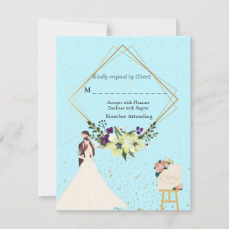 Elegant guld geometrisk dammig blå RSVP-kort OSA Kort