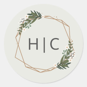 Elegant guld geometrisk modern monogram bröllop runt klistermärke