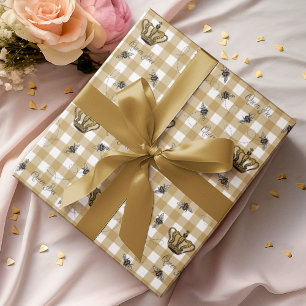 Elegant Guld Gingham Royal Drottningbee Mönster Presentpapper