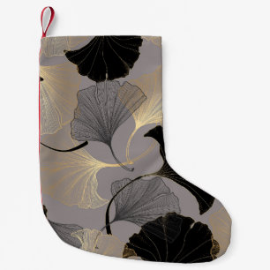 Elegant guld Ginkgo, vintagens bakgrund. Liten Julstrumpa