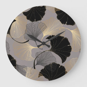 Elegant guld Ginkgo, vintagens bakgrund. Stor Klocka