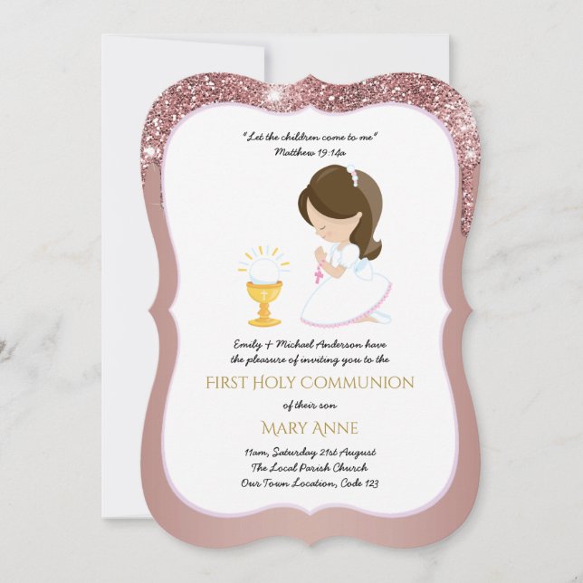 Elegant Guld Girls First Heliga Communion Inbjudningar (Framsida)