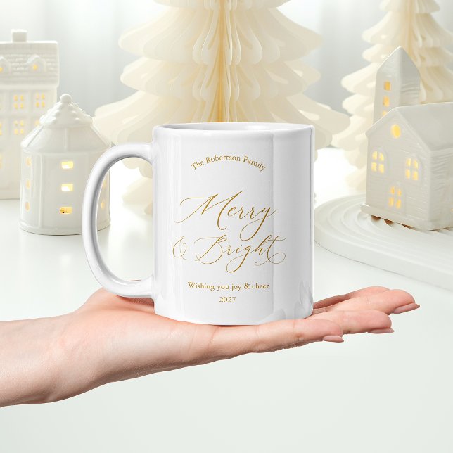 Elegant guld ”Glad och ljus” julmugg Kaffemugg (Skapare uppladdad)