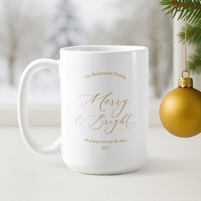 Elegant guld ”Glad och ljus” julmugg Kaffemugg (Skapare uppladdad)