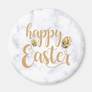 Elegant Guld Glad påsk med blommigt ägg Magnet