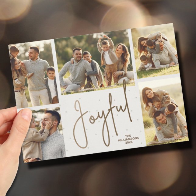 Elegant Guld GLATTA multifotomul - jul Julkort (Elegant Gold JOYFUL Multi Photo Christmas Holiday Cards - INSTANT DOWNLOAD and/or PRINTED or both!)