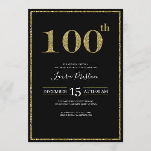 Elegant Guld Glitter 100:e födelsedag Inbjudningar