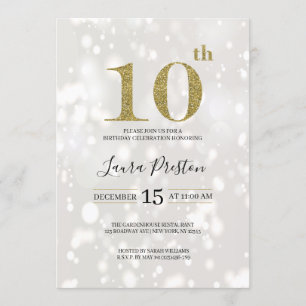 Elegant Guld Glitter 10:e födelsedagen Inbjudningar