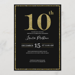 Elegant Guld Glitter 10:e födelsedagen Inbjudningar