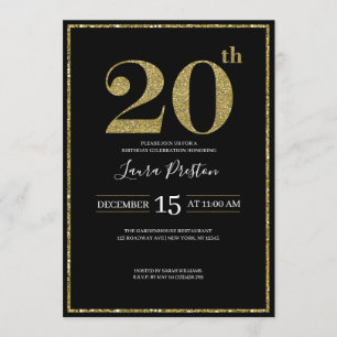 Elegant Guld Glitter 20:e födelsedagen Inbjudningar