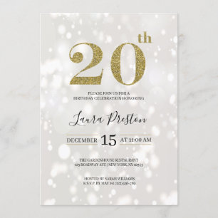Elegant Guld Glitter 20:e födelsedagen Inbjudningar