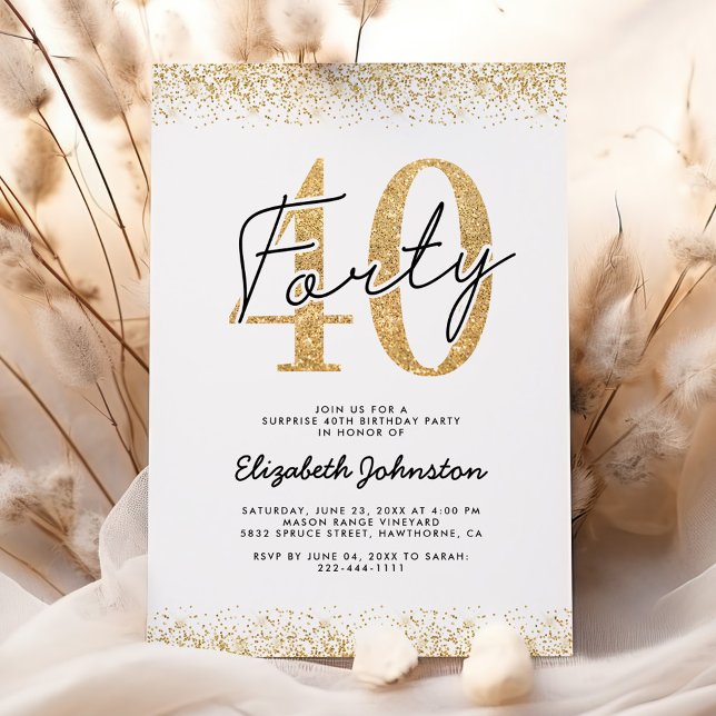 Elegant Guld Glitter 40-års Födelsedagsinbjudan Inbjudningar (Skapare uppladdad)