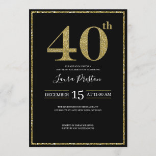 Elegant Guld Glitter 40:e födelsedagen Inbjudningar