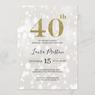 Elegant Guld Glitter 40:e födelsedagen Inbjudningar