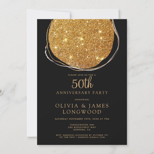Elegant Guld Glitter 50-års bröllopsjubileum Inbjudningar (Framsida)
