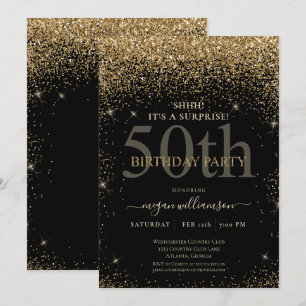Elegant Guld Glitter 50:e Födelsedagsfesten Inbjudningar