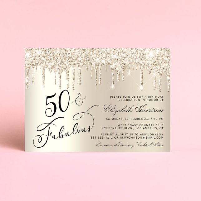 Elegant Guld Glitter 50:e Födelsedagsfesten Inbjudningar (Celebrate her 50 years of sparkle with an elegant gold glitter birthday party invitation  🎉 🎂 🥂)