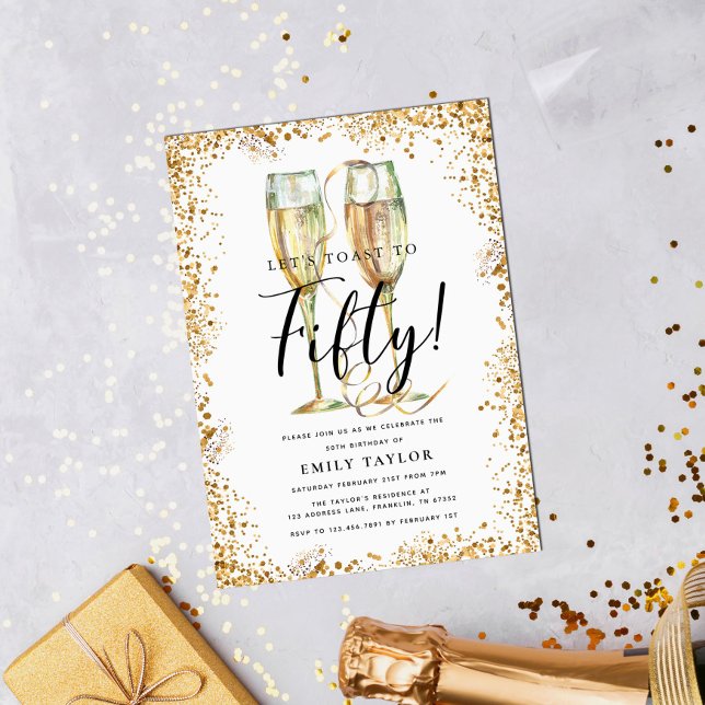 Elegant Guld Glitter 50:e Födelsedagsfesten Inbjudningar (Skapare uppladdad)