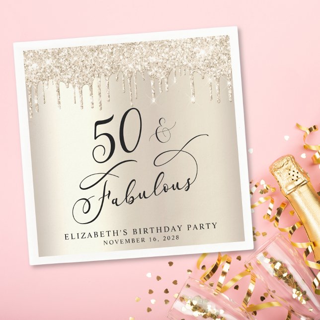 Elegant Guld Glitter 50:e Födelsedagsfesten Pappersservett (Skapare uppladdad)