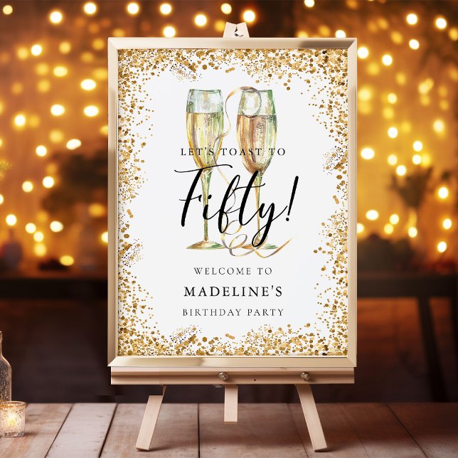 Elegant Guld Glitter 50:e Födelsedagsfesten Välkom Poster (Skapare uppladdad)