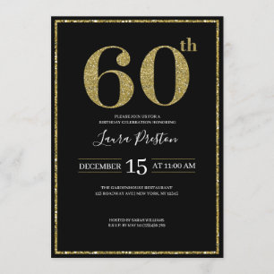 Elegant Guld Glitter 60:e födelsedagen Inbjudningar
