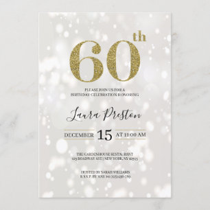 Elegant Guld Glitter 60:e födelsedagen Inbjudningar