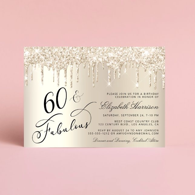Elegant Guld Glitter 60:e Födelsedagsfesten Inbjudningar (Choose the convenient digital version to effortlessly share via email and social media)