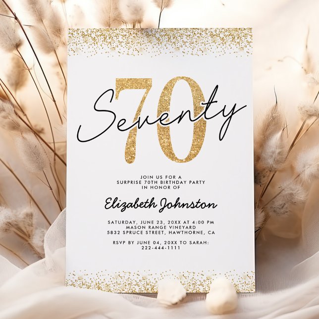 Elegant Guld Glitter 70-års Födelsedagsinbjudan Inbjudningar (Skapare uppladdad)