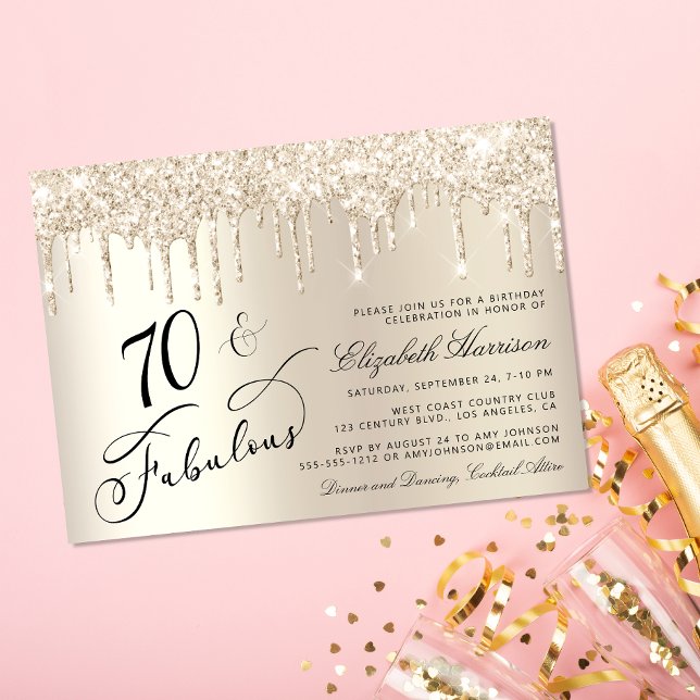 Elegant Guld Glitter 70:e Födelsedagsfesten Inbjudningar (Celebrate her 75 years of sparkle with an elegant gold glitter birthday party invitation  🎉 🎂 🥂)