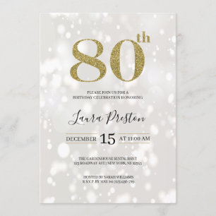 Elegant Guld Glitter 80:e födelsedagen Inbjudningar