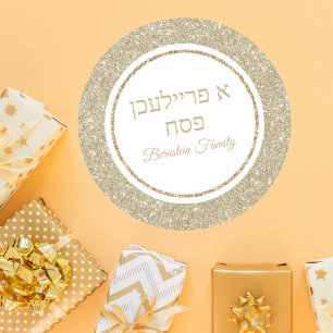Elegant Guld Glitter A Freilichen Pesach Passover Runt Klistermärke