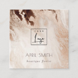 Elegant Guld Glitter Agate Marble QR Code Logotyp Fyrkantigt Visitkort